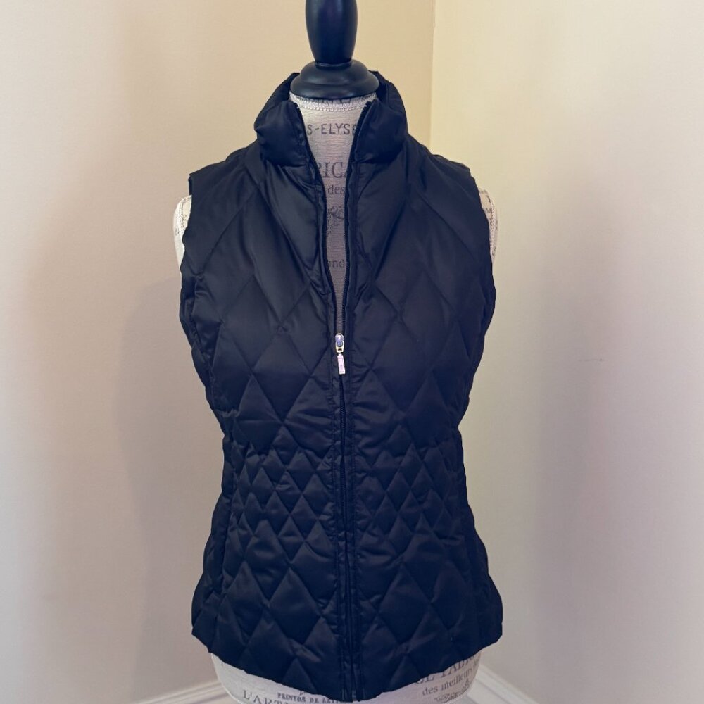 Lands End Black Satin Quilted Puffer Vest - Picture 3 of 7